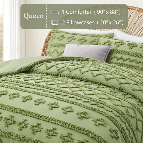 Vista 64 de Oli Anderson Juego de Edredón Beige Queen Acolchado Juego de Ropa de Cama Queen 3 Piezas, Edredón Boho Shabby Chic con 2 Fundas de Almohada