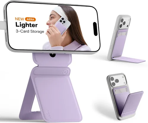 Vista 26 de MOFT Soporte de trípode para teléfono para iPhone, soporte para iPhone multiángulo, soporte para teléfono ligero y portátil, imanes fuertes, cuero