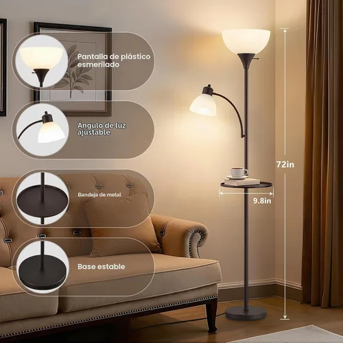 Vista 2 de Luvkczc Lámpara de pie de 72 pulgadas con mesa, luces de lectura ajustables, lámparas de pie modernas para sala de estar, dormitorio, oficina, Marrón