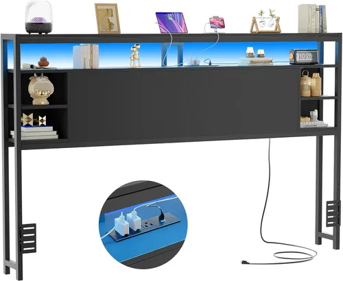 Vista 13 de Unikito Cabecera individual con almacenamiento, cabeceros con toma de corriente y luces LED inteligentes, cabecera resistente para cama