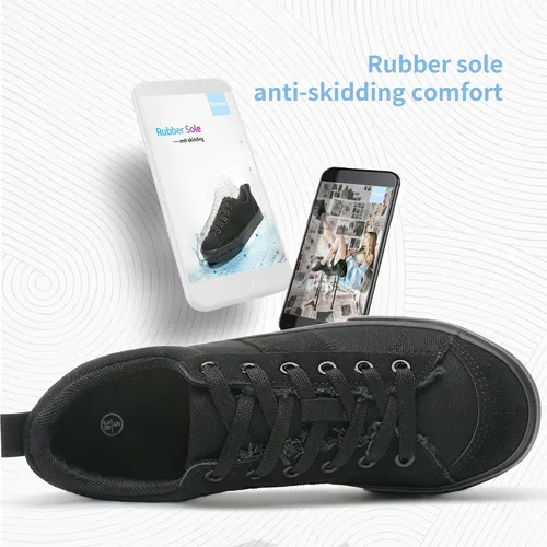 Vista 4 de Obtaom Zapatos deportivos de lona para mujer, con cordones, cómodos, zapatos de patinaje para mujer, zapatos casuales de tenis planos