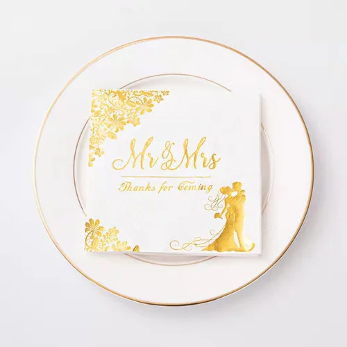 Vista 6 de 100 servilletas doradas de boda para recepción, cóctel, desechables para compromiso, decoración de fiesta de despedida de soltera