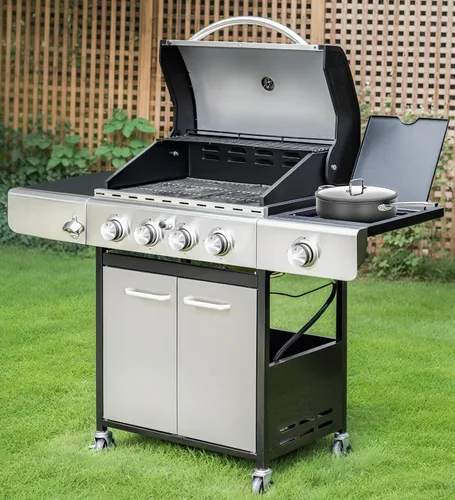 Vista 10 de MFSTUDIO - Parrilla de gas para barbacoa de acero inoxidable de 4 quemadores con quemador lateral, color azul