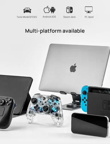 Vista 6 de TPARTS Wireless Game Controller for Tesla Model 3YSX, Multi-Device Crystal Clear Controller with 7-Colors LED Mode for SwitchSTEAM DeckPCTesla (1 pc)