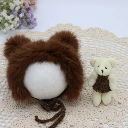 Vista 3 de Vemonllas Accesorios de fotografía para recién nacidos sombrero de oso de peluche con manta elástica envolvente accesorios de fotos de bebé