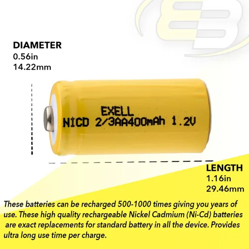 Vista 4 de Exell Battery Paquete de 5 baterías recargables AA NiMH de 1.2 V 2/3 400 mAh AA NiMH compatibles con registradores de datos industriales