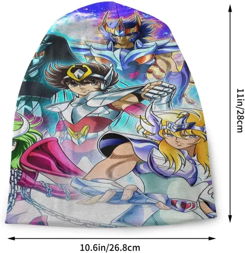 Vista 2 de KLEIDUNG Anime Saint Seiya Gorro de punto delgado elástico casual suave cráneo gorra gorra de cabeza negro, Negro