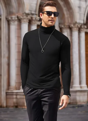 Vista 2 de COOFANDY Camisetas casuales de cuello alto para hombre, ligeras, básicas, de algodón
