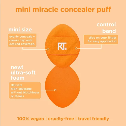 Vista 3 de Real Techniques Mini Miracle Concealer Puff Trio, pequeña esponja de maquillaje para base líquida y crema y corrector, ocultación específica, apto