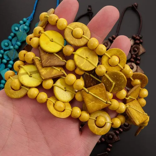 Vista 9 de Generic Collar de estilo retro bohemio para mujer, cuentas de madera tejidas a mano con dijes de concha, joyería de moda para mujeres y niñas