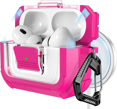 Vista 20 de RFUNGUANGO Funda para AirPods Pro 2, compatible con AirPods Pro de 2ª/1ª generación, compatible con MagSafe, bloqueo automático magnético con kit