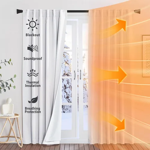 Vista 23 de NICETOWN Cortinas de Lino Sintético Angora con Barrera de Sonido que Aísla el Polvo, 100% Opacas, de 84 Pulgadas de Largo, 1 Panel, Cortinas