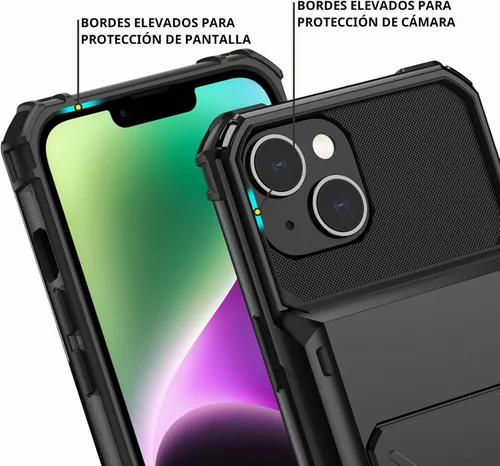 Vista 4 de Nvollnoe Funda para iPhone 14 con tarjetero [almacena 5 tarjetas] Funda tipo cartera de doble capa resistente a prueba de golpes con ranura oculta