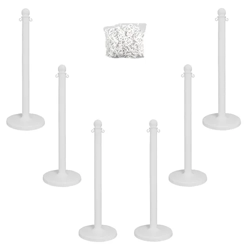 Vista 5 de Mr. Chain, juego de postes de contención plásticos con 50" de cadena y ganchos en forma de C (Paquetes de 6), Negro, 6