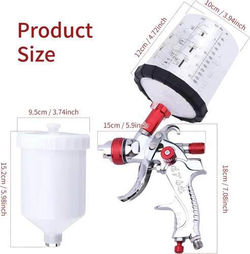Vista 8 de Pistola pulverizadora HVLP con 10 tazas desechables de pintura de 600ML, kit de pistola pulverizadora de alimentación por gravedad para automóviles