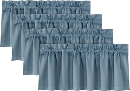 Vista 38 de H.VERSAILTEX Cenefas de cortina 100% opacas para ventanas, 2 paneles con aislamiento térmico, bolsillo para barra, pequeña cenefa corta para cocina