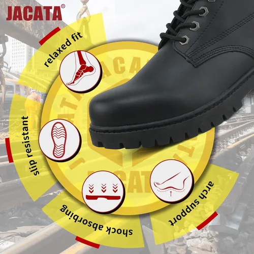 Vista 2 de Jacata Botas de trabajo para hombres acero/punta suave, suela de goma antideslizante, resistente al aceite, botas de construcción industrial