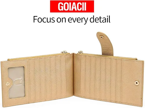 Vista 4 de GOIACII - Carteras para mujer de dos pliegues con bloqueo RFID y 2 bolsillos con cremallera