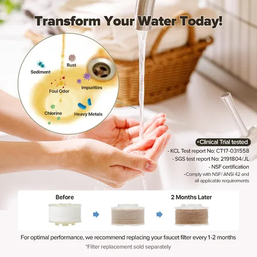 Vista 7 de Filtro de agua para grifo de lavabo de baño, filtración con gel de vitamina C, elimina el cloro y los metales pesados, suavizante de agua dura Verde