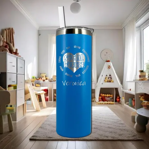 Vista 3 de AVITO Regalo personalizado para trabajador social, grabado con láser, aislado al vacío, vaso de 20 onzas con tapa y pajilla, vaso de trabajo social