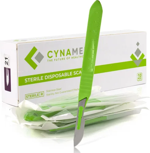 Vista 11 de Cynamed - Cuchillas de bisturí desechables Cuchillas afiladas de acero inoxidable templado Paquete de 10 cuchillos de bisturí estériles Mango