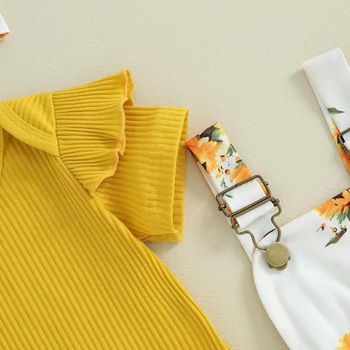 Vista 6 de Mubineo Ropa de verano para bebé niña, trajes lindos de manga corta, mameluco de manga corta, vestido con diadema, 3 piezas, traje para recién nacido