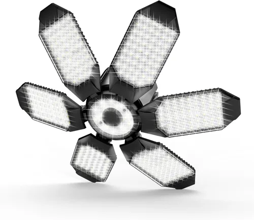 Vista 9 de Luz de Garaje – Bombilla de garaje súper brillante de 15000LM, equivalente a 150 W, rosca E26 con 6 paneles deformables, 6500K, luces LED de taller