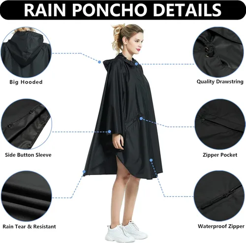 Vista 3 de AIMLYXEE Poncho de lluvia impermeable ligero reutilizable con capucha bolsillo para actividades al aire libre de adultos