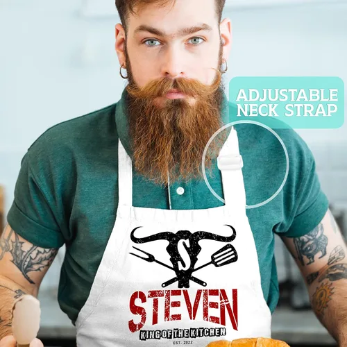 Vista 5 de Delantal de cocina personalizado para el día del padre, regalo con nombre 8 diseños de parrilla, delantales blancos personalizados para papá regalo