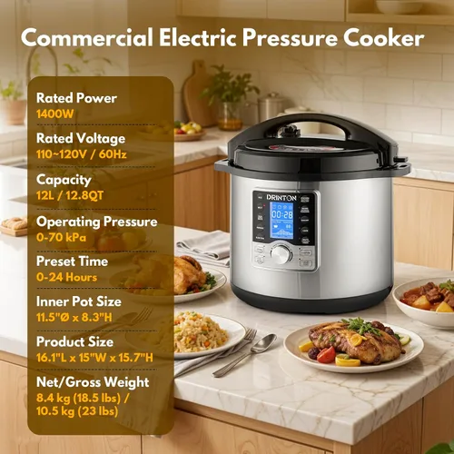 Vista 8 de Olla a presión comercial de 12 L/12.8 cuartos de galón, olla a presión 10 en 1 con olla antiadherente, olla a presión eléctrica de 1400 W