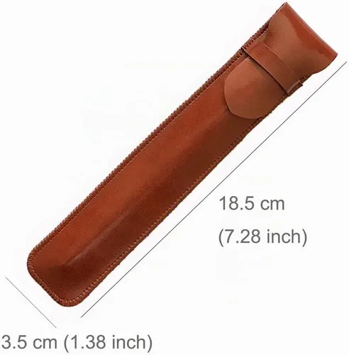 Vista 2 de Daimay Funda de cuero hecha a mano, funda protectora suave para bolígrafo, lápiz capacitivo, color negro y marrón
