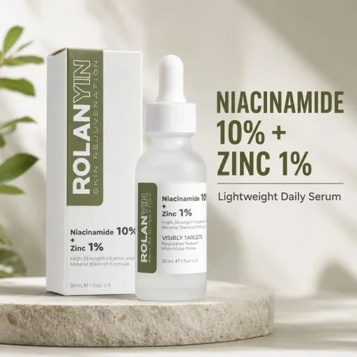 Vista 5 de ROLANYIN Suero facial de niacinamida 10% + zinc 1% para control de aceite y minimización de poros, tratamiento de imperfecciones hidratante calmante