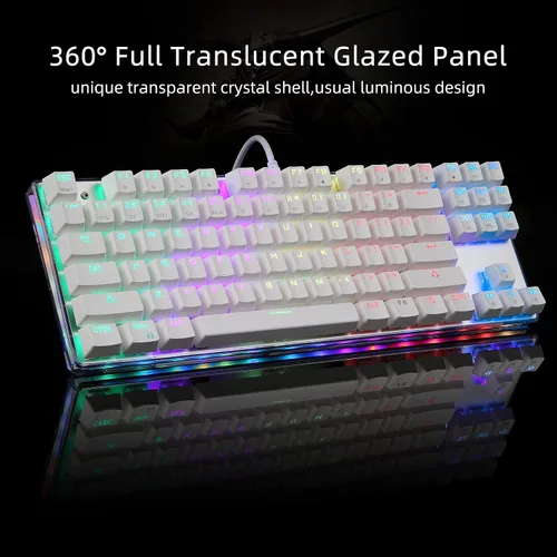 Vista 2 de MOTOSPEED Teclado mecánico para juegos RGB retroiluminado inferior transparente anti-fantasma 87 teclas teclado USB iluminado