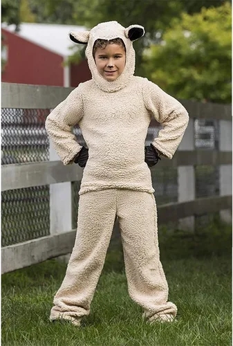 Vista 5 de Fayueye Disfraz de oveja de Halloween para niños y niñas, camiseta de manga larga, gorro, guante, calcetines, pantalón largo, disfraz de cordero