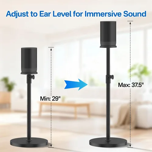 Vista 3 de Soporte de altavoz de altura ajustable para Sonos Move, soporte de suelo resistente para Sonos Move & Move 2 con diseño de cable de alimentación