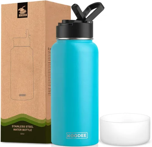 Vista 29 de koodee Botella de agua para niños, botella de agua de acero inoxidable de 12 onzas con aislamiento al vacío para la escuela, botella de agua de boca