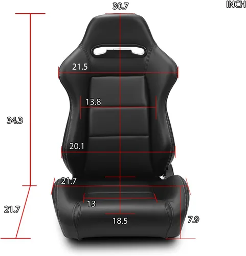 Vista 5 de Par de asientos de carreras reclinables de PVC negro liso universal