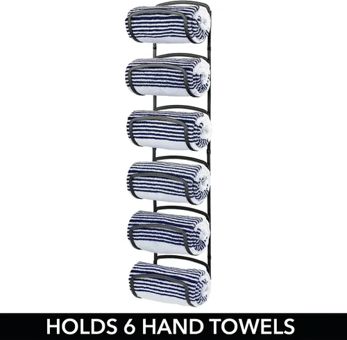 Vista 6 de mDesign Toallero moderno y decorativo de seis niveles para baño, soporte y organizador, para montar en la pared, para almacenamiento de toallas