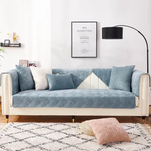 Vista 8 de vctops Funda de sofá de terciopelo para sillón, antideslizante, acolchada, súper suave, funda geométrica cálida en forma de L para sofá, para Marrón