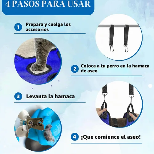 Vista 5 de PatiencET Hamaca de Aseo para Perros, Hamaca de Aseo para Mascotas para Gatos y Perros, Soporte para Perros para Recortar Uñas, Cabestrillo para Azul