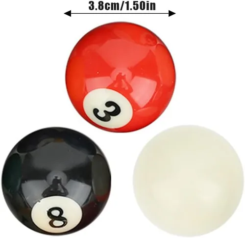 Vista 2 de Joyzan Mini bolas de billar, juego de bolas de billar de tamaño pequeño, estilo americano, bolas de taco de billar, juego completo de 16 piezas
