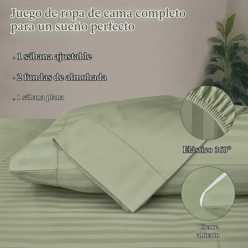 Vista 3 de Threadmill Juego de sábanas de algodón de lujo de 500 hilos tamaño King de 4 piezas, sábanas de algodón de lujo, suaves y sedosas con bolsillo Rayas
