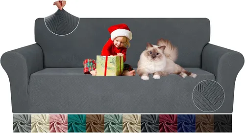 Vista 13 de JIVINE - Funda para sofá biplaza, 1 pieza elástica para sofá de 2 cojines, protector de muebles con parte inferior elástica para niños y mascotas