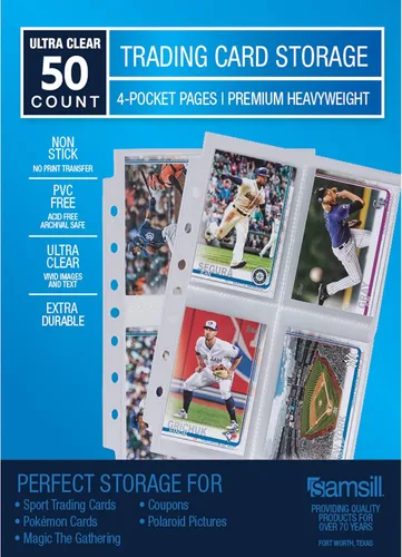 Vista 13 de Samsill Paquete de 40 protectores de páginas de 9 bolsillos, fundas para tarjetas de intercambio, páginas de béisbol para carpeta de 3 anillos