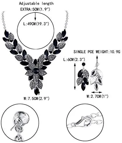Vista 5 de EVER FAITH Conjunto de pendientes de collar de gota de flores y hojas de cristal elegante para mujer