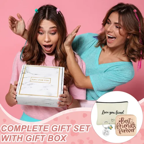 Vista 6 de Tondiamo 4 piezas de regalos de Navidad para mujeres, incluye estuche de joyería de viaje, bolsa de maquillaje, llavero, tarjeta de felicitación