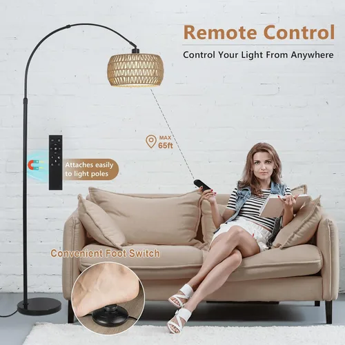 Vista 6 de Lámparas de pie arqueadas para sala de estar con 3 temperaturas de color, lámpara de pie negra con control remoto y bombilla LED regulable, lámpara