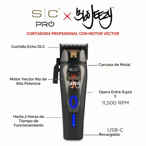 Vista 2 de Stylecraft Instinct Professional IN2 - Cortadora de pelo inalámbrica con motor vectorial con control de par intuitivo, 3 tapas modulares