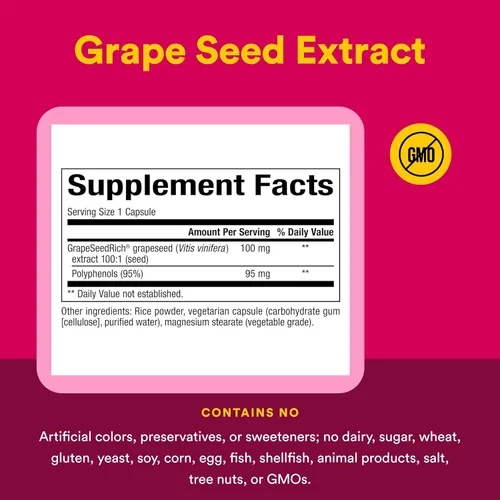 Vista 4 de Natural Factors, GrapeSeedRich Extracto de semilla de uva, soporte antioxidante para una respuesta inflamatoria saludable, 90 cápsulas