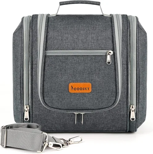 Vista 16 de COOSKY Neceser de viaje colgante extragrande para mujeres y hombres, bolsa de higiene, kit organizador de baño y ducha con soportes de banda